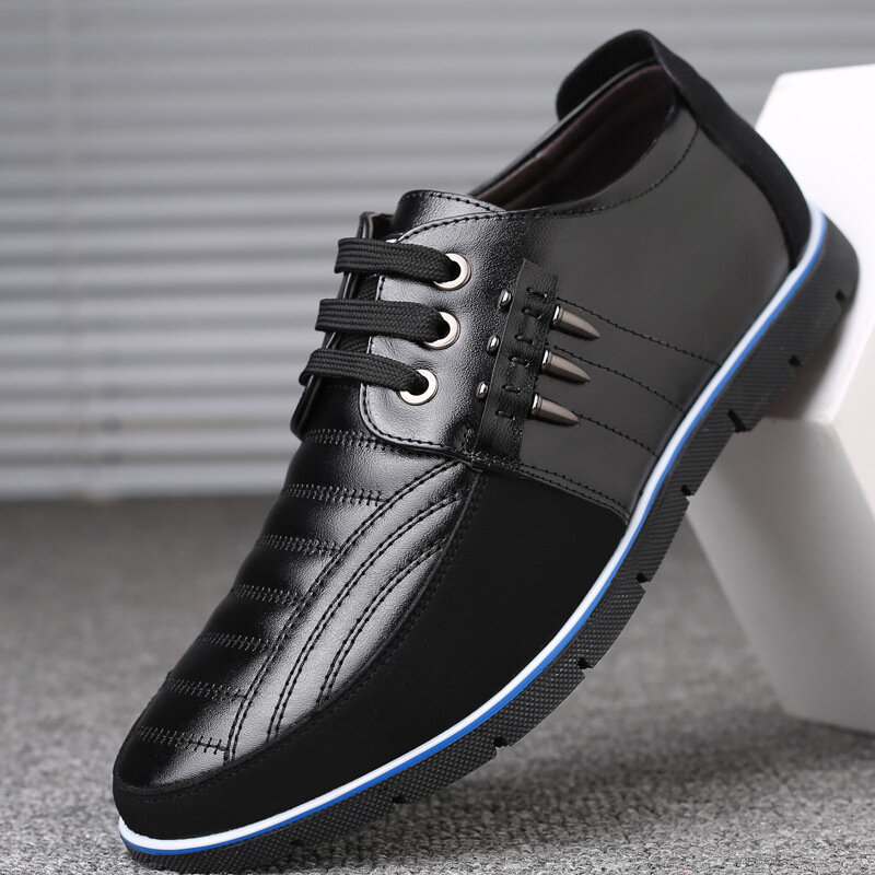 Leather Men's Shoes, High-quality Elastic Band, Fashion, Firm Design, Comfortable Sneakers, Large 2021 New Style