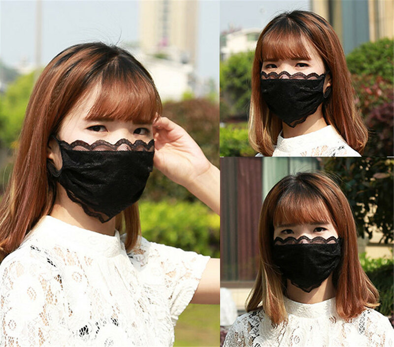 Masker Renda Musim Semi Musim Panas Wanita Luar Ruangan Bunga Bordir Masker Tabir Surya Penutup Anti Debu Naik Masker Kabut Bernapas Masker Wajah