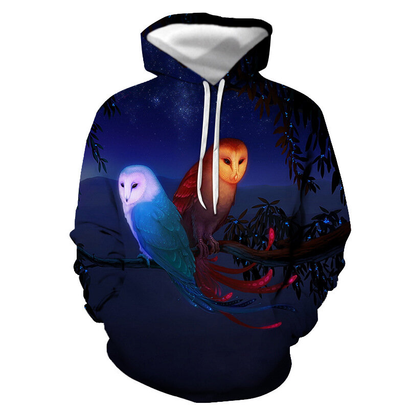 2021 Spring and Autumn European and American Foreign Trade Eagle Head 3D Digital Printing Hooded Pocket Pullover