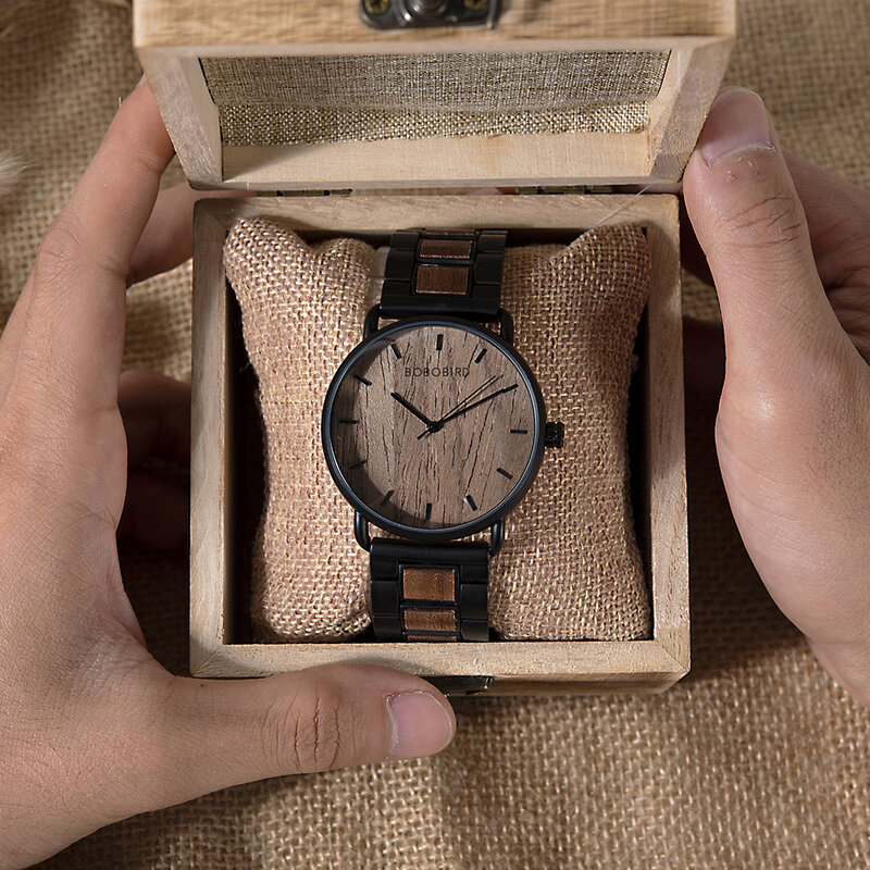 BOBO BIRD-reloj de madera de cebra para hombre, cronógrafo de pulsera de cuarzo, de marca de lujo, sencillo, ultrafino, personalizado