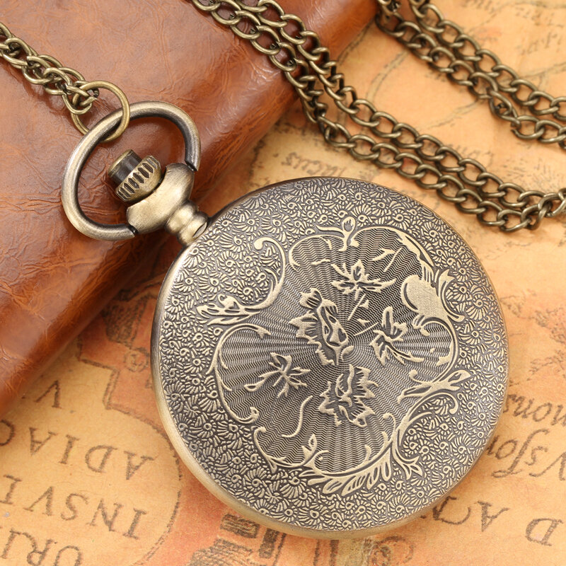 Montre de poche en Bronze à cinq branches pour hommes et femmes, rétro, collier, chaîne, horloge, pendentif, étoiles pentagonales, cadeaux