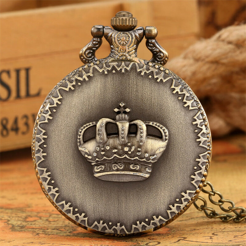 Retro Bronze Crown Display Anhänger Halskette Uhren Quarz Bewegung Antike Tasche Uhr mit 80 cm Pullover Kette Geschenke Unisex