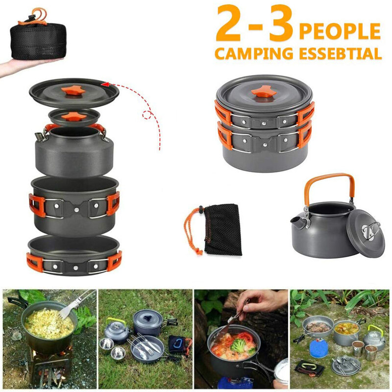 Kit de batterie de cuisine de Camping ensemble de cuisine en aluminium extérieur bouilloire casserole Pot voyage randonnée pique-nique BBQ équipement de vaisselle