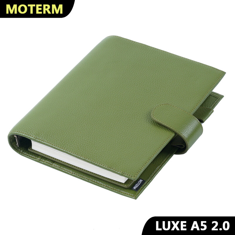Moterm luxe 2.0シリーズa5サイズプランナーペブルグレインレザーノートブック、30mmリングアジェンダオーガナイザーメモ帳ジャーナルスケッチブック