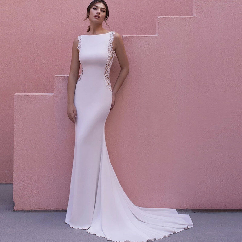 Женское свадебное платье-Русалка It's yiiya, белое элегантное платье с открытой спиной на пуговицах на лето 2024