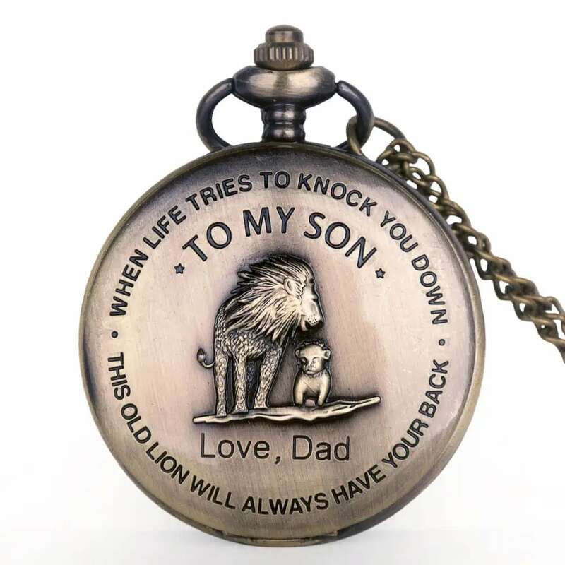 Reloj de bolsillo de cuarzo para hombre, nuevo diseño, letras creativas para mi hijo, oso León, amor, papá, cadena Fob, el mejor regalo para hijo y papá