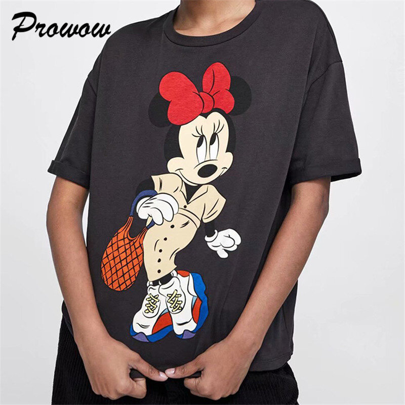 Sommer mode t-shirt frauen harajuku streetwear cartoon Mickey druck baumwolle oansatz lose Beiläufige t-shirt streetwear tops plus größe