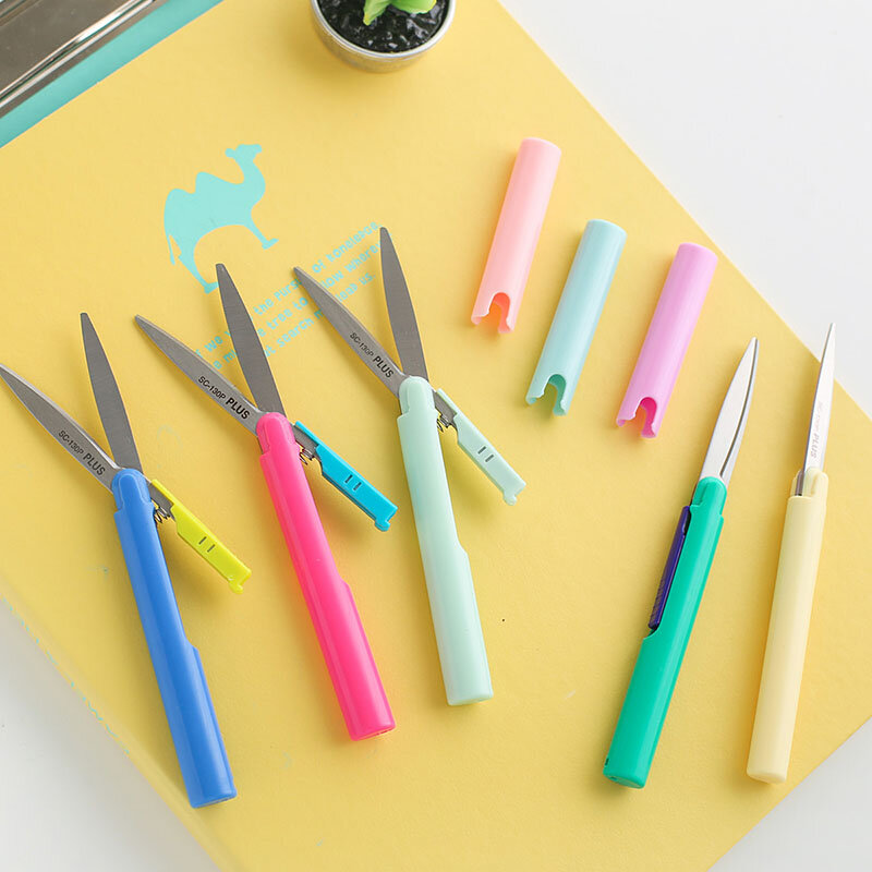 Plus Fitcut Curve Twiggy Scissor Multi Color Safe Portable Pair Folding Scissors Cutter for Paper Diary Office School A6572