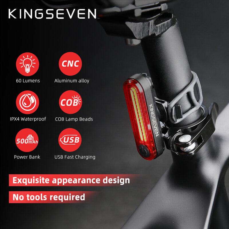 KINGSEVEN – feu arrière de vélo Rechargeable USB, 5 Modes, LED, lampe torche, accessoires de vélo pour vtt