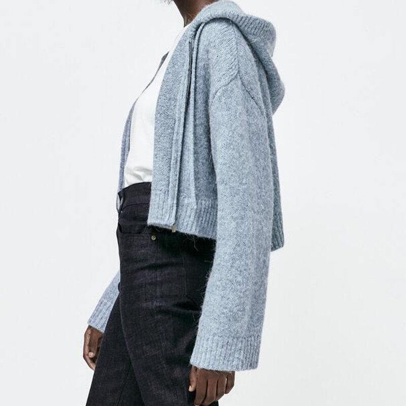 Cardigan en tricot à manches longues pour femme, pull à capuche, à la mode, avec fermeture éclair, collection automne hiver 2022