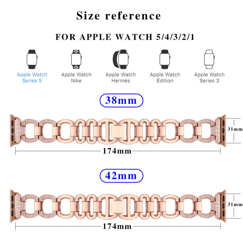 Diamond band for apple watch series 5 4 3 2 1 bracelet women stainless steel iwatch strap 42mm 38mm 40mm 44mm Accessories
