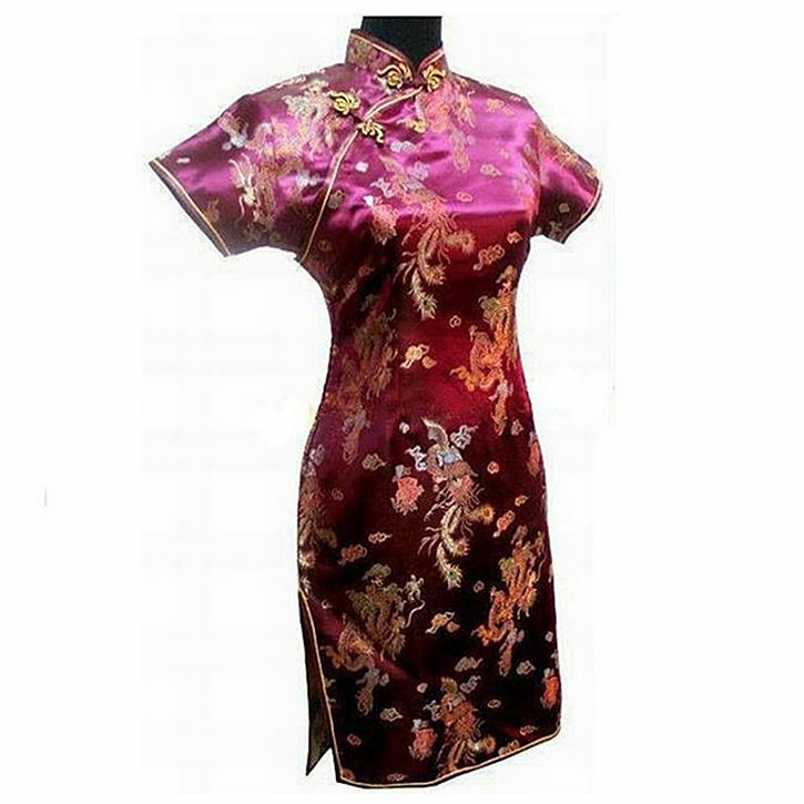 Mini vestido Cheongsam de estilo chino Vintage para Mujer, satén, Qipao rojo, vestido de fiesta Sexy de verano, S-6XL