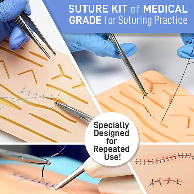 Almohadilla médica de silicona para pieles, Kit de entrenamiento quirúrgico de sutura de piel, simulación de pistola traumática, piezas de herramientas de entrenamiento