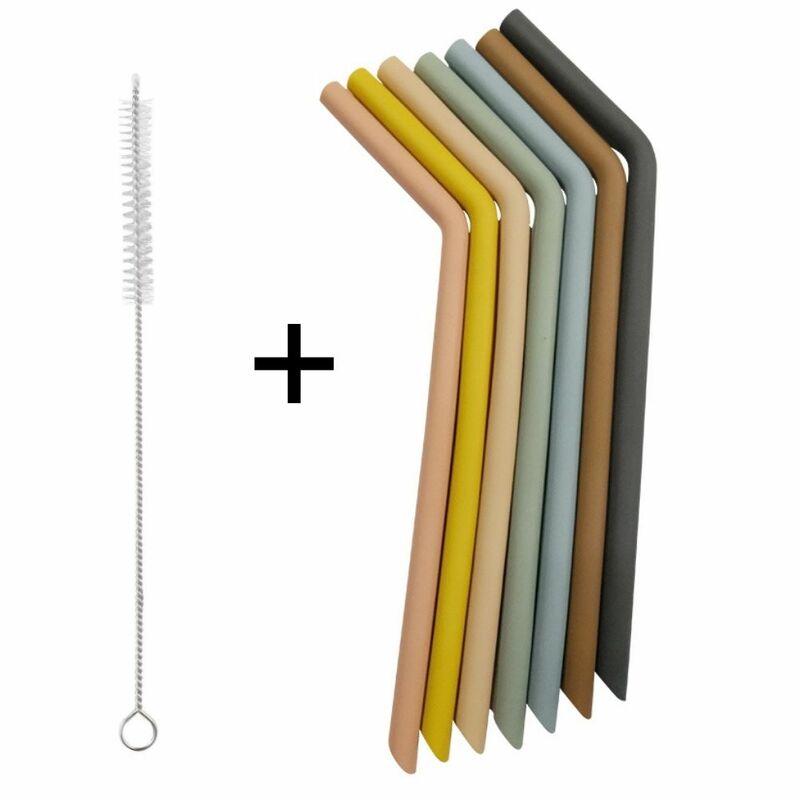 7 pcs Reusable Silicone Straws Food Grade Silicone Flexible Bent Straight Party Drinking Straws with Brush