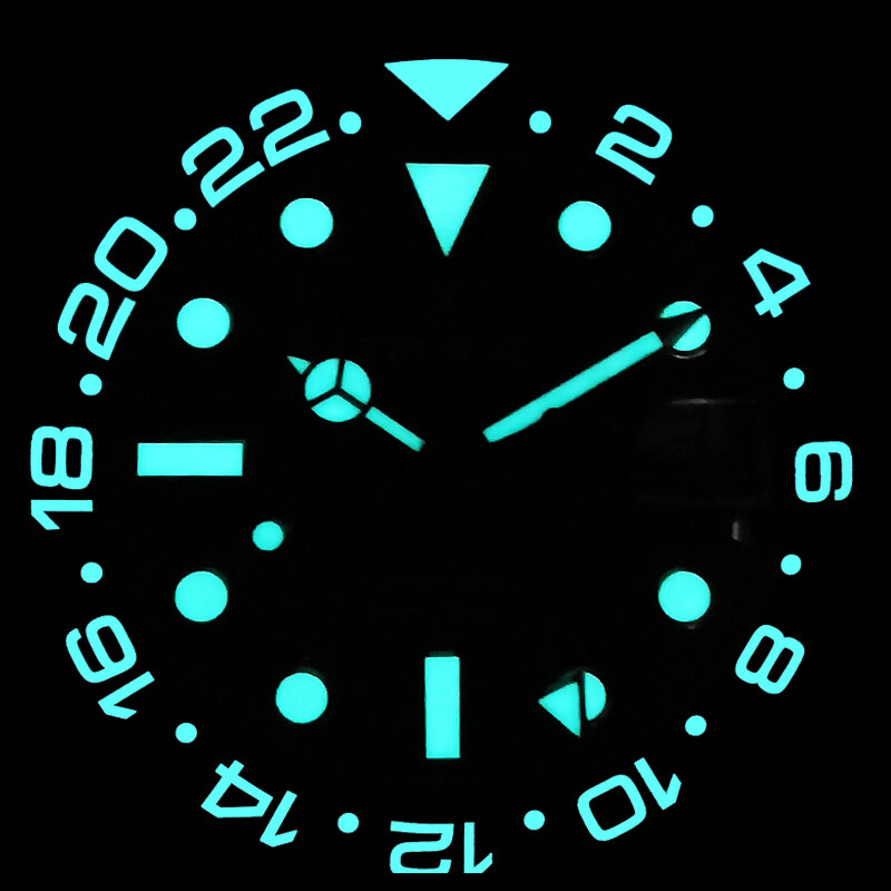 Kronos GMT automatyczne zegarki męskie dwukierunkowa ramka szafir 20 ATM NH34 solidna 5 linek metalowa bransoletka BGW-9 Lum