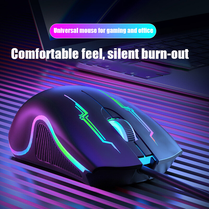 Mute Wired Gaming Mouse 1000 DPI Optical 6 Button USB Mouse With RGB BackLight Mute Mice For Desktop Laptop Computer Gamer Mouse