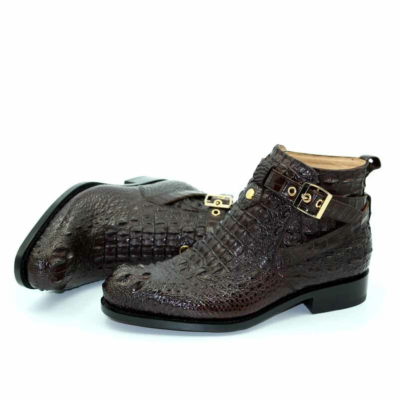 Sipriks Herren Schnalle Schuhe Dunkelbraun Krokodil Leder Stiefel Italienischen Designer Echtes Leder Sohle Stiefeletten Cowboy Männlichen