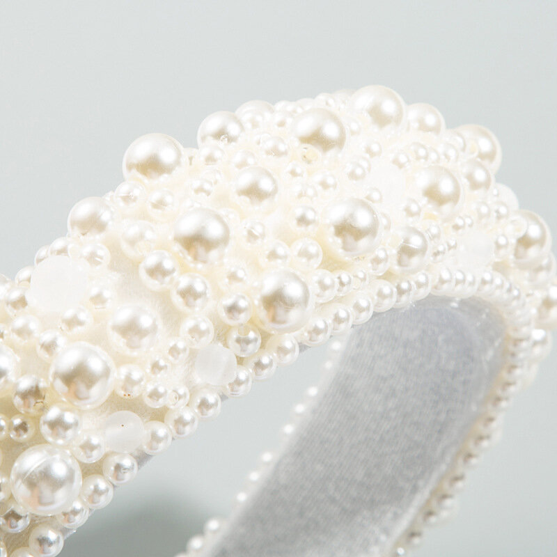 Diadema acolchada con perlas para mujer, bandana de terciopelo de Color blanco liso, accesorios para el cabello, 2020