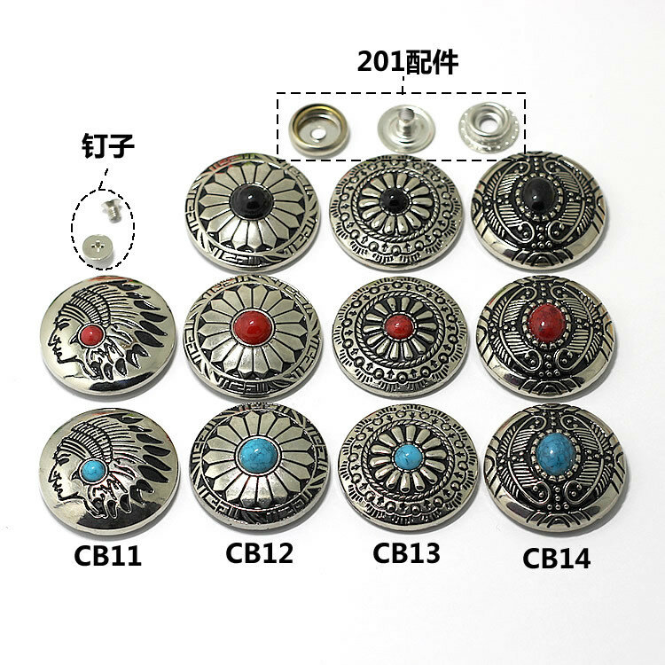 Snap Button Silver Metal Buttons Nail Rivet With Bead Decoration for Leathercraft Bag Snap Fastener Leather Sewing accessories