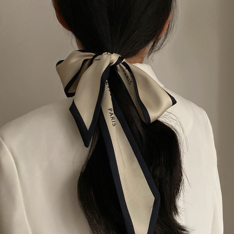 Luna & Dolphin-bufanda larga y estrecha para mujer, pañuelo francés elegante de gasa, corbata de seda con letras estampadas, cinta para bolso, Gargantilla, 100x6cm