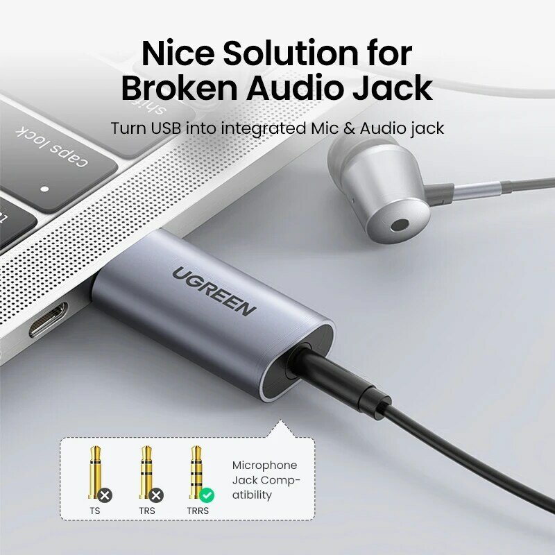 UGREEN 사운드 카드 2-in-1 USB 오디오 인터페이스 외장형 3.5mm 오디오 어댑터 Soundcard for Laptop PS4 헤드셋 USB 사운드 카드