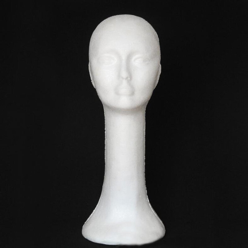 Cabeza humana femenina de espuma, maniquí de cuello largo, peluca, sombrero, gafas, soporte de exhibición, modelo de cabeza de entrenamiento