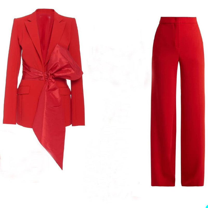 Haute Couture แม่ของเจ้าสาวชุดกางเกงสีแดงพรมสูทผู้หญิง Tuxedos Blazer สำหรับงานแต่งงาน (แจ็คเก็ต + กางเกง)