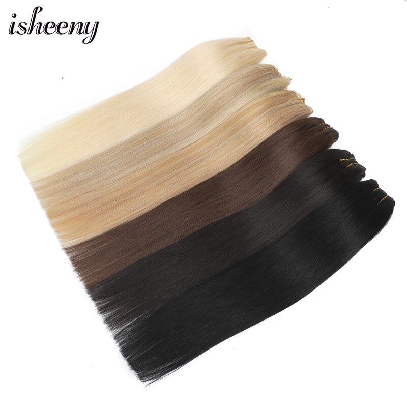 Isheeny Human Hair Weft Brazilian Remy Human Hair Bundles Sew In Hair Weaves Black Brown Blonde Straight Natural Hair