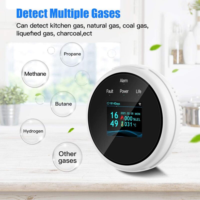 Hot Smart Life Tuya Wifi Sensor Kebocoran Gas Tampilan Led Layar Mudah Terbakar Smart Home Smart LPG Detektor Suhu Alarm Gas