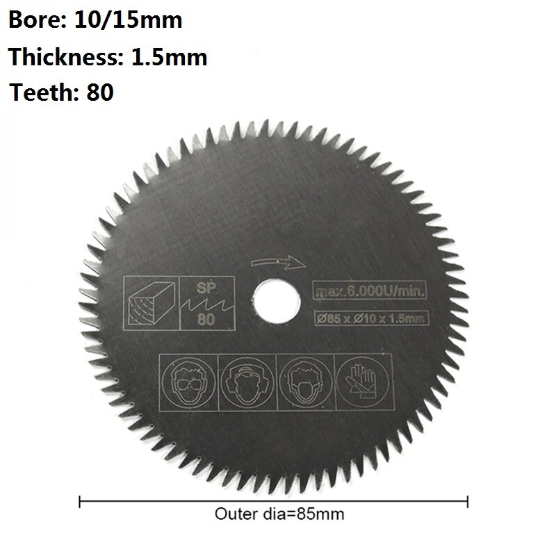 Xcan 1 peça de lâmina de serra circular elétrica 85mm furo 10/15mm 80 dentes hss mini acessórios de ferramentas elétricas disco de corte de madeira/metal