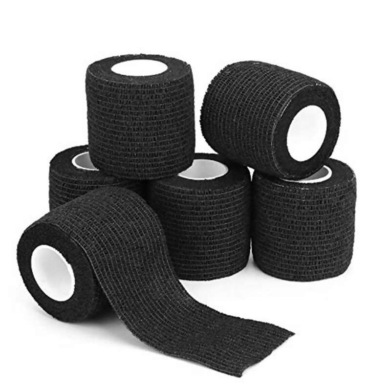 Black Disposable Cohesive Tattoo Grip Tape Wrap Elastic Bandage Rolls for Tattoo Machine Grip Tube Accessories