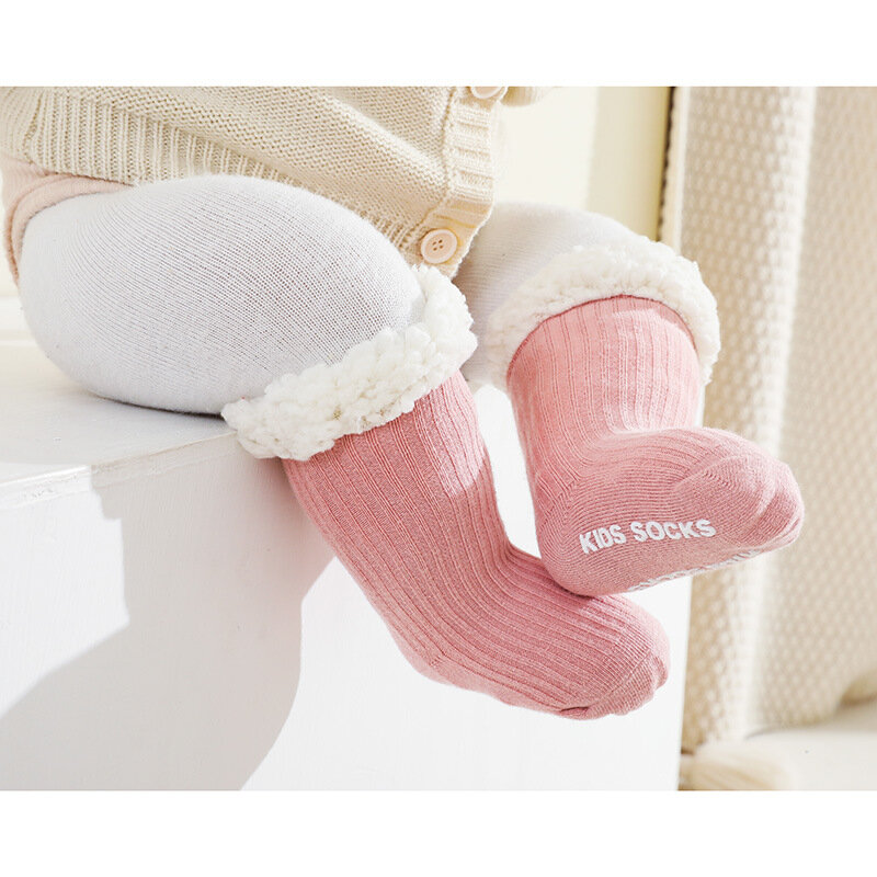 Calzini per bambini addensati calzini per bambini invernali in cotone a righe termiche calzini da pavimento antiscivolo per neonato