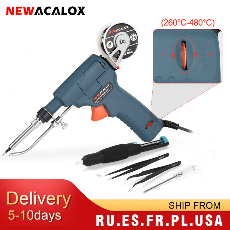 NEWACALOX-soldador eléctrico de calefacción interna manual, herramienta de reparación de soldadura de pistola de estaño, 110V/220V, 60W, EE. UU./UE, envío automático