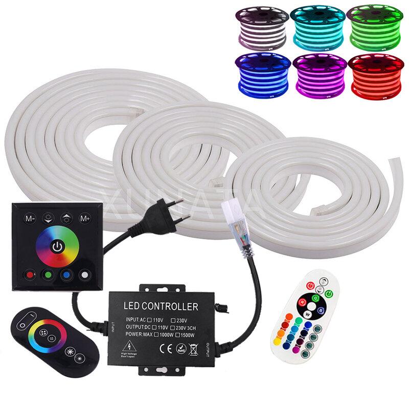 AC220V RGB LED Neon Strip Light SMD2835 120LEDs/M Flexible Neon Rope with EU Plug Waterproof White Warm White for Decoration