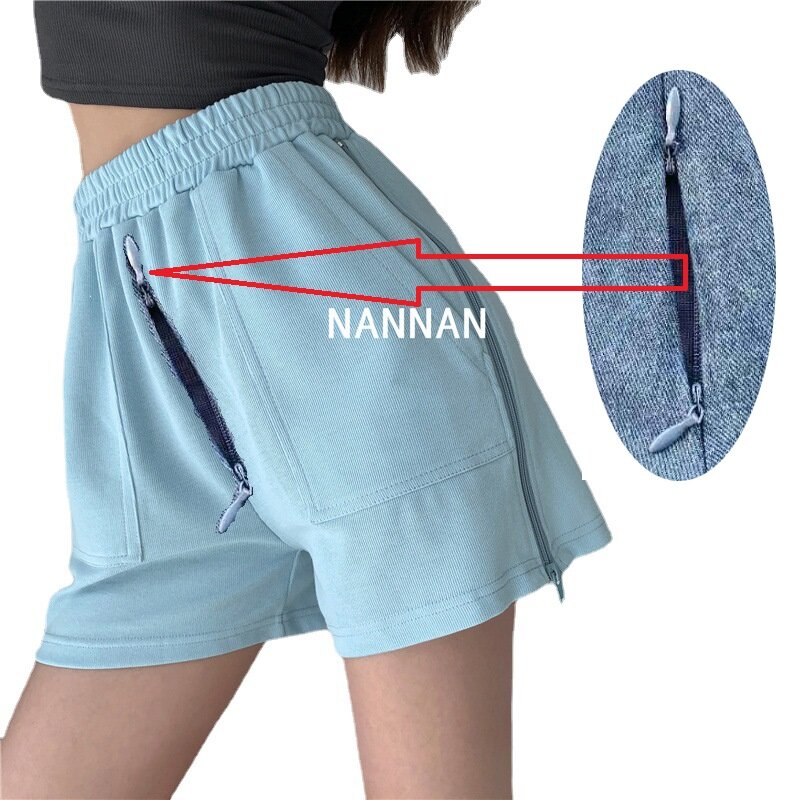 Crotch Zipper Open, Side Zipper Open, Sex Pants Zipper Wide Leg Pants Appeal Convenient Female Summer Cotton High Waist Show