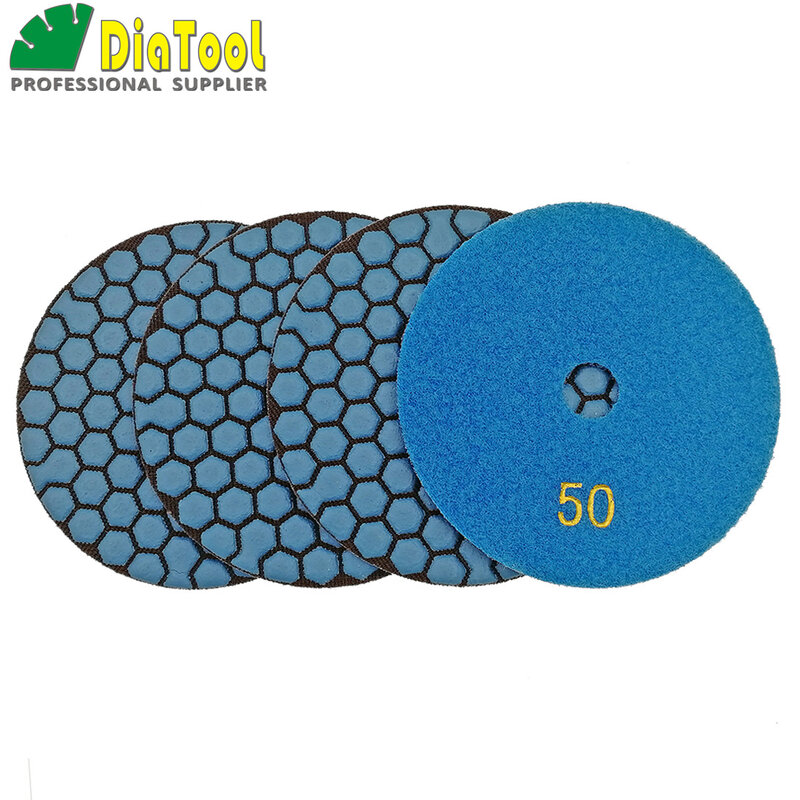SHDIATOOL 7pcs 4" Grit#50 Resin Bond Diamond Flexible Polishing Pads Sander Disc 100mm Dry Stone Sanding Disc Marble Granite Pad