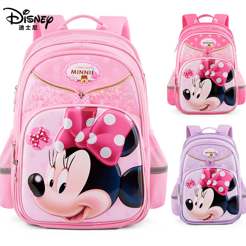 Disney-mochila de dibujos animados de Minnie para niña, morral escolar para estudiante, bonito, regalo para niños de 3 a 6 años