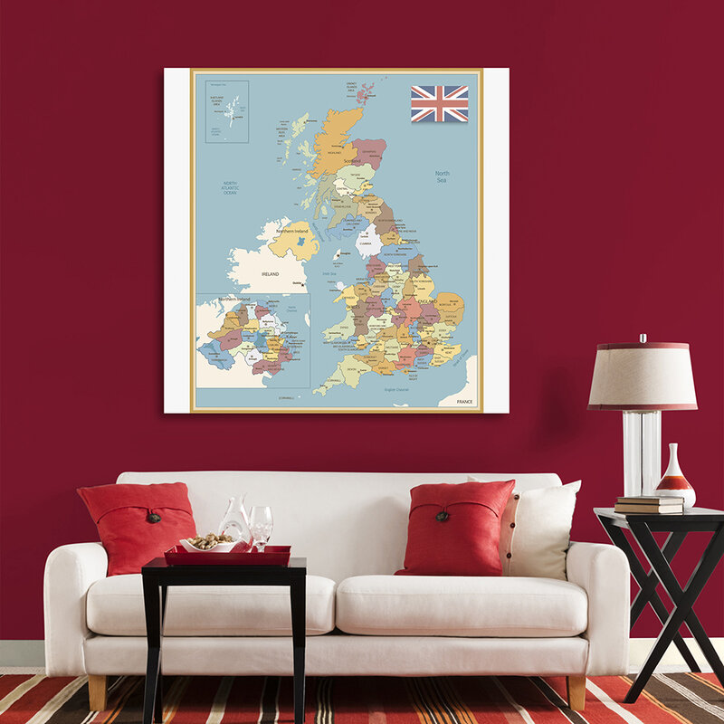 150*150cm Die Vereinigten Königreich Politische Karte Vintage Wand Kunst Poster Vinyl Leinwand Malerei Klassenzimmer Wohnkultur Schule liefert