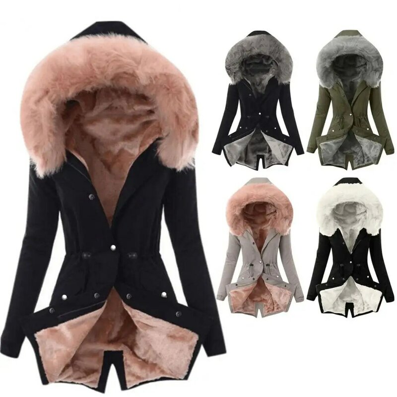 Feminino outwear confortável senhora casaco de algodão mistura forro de pelúcia durável cor pura casaco de outono de inverno