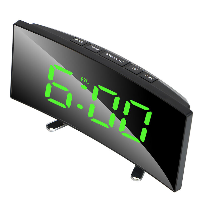 HILIFE cyfrowy zegar stołowy elektroniczny 7 Cal numer pulpit budziki dla dzieci sypialnia ekran LED zakrzywione ściemnialne lustro