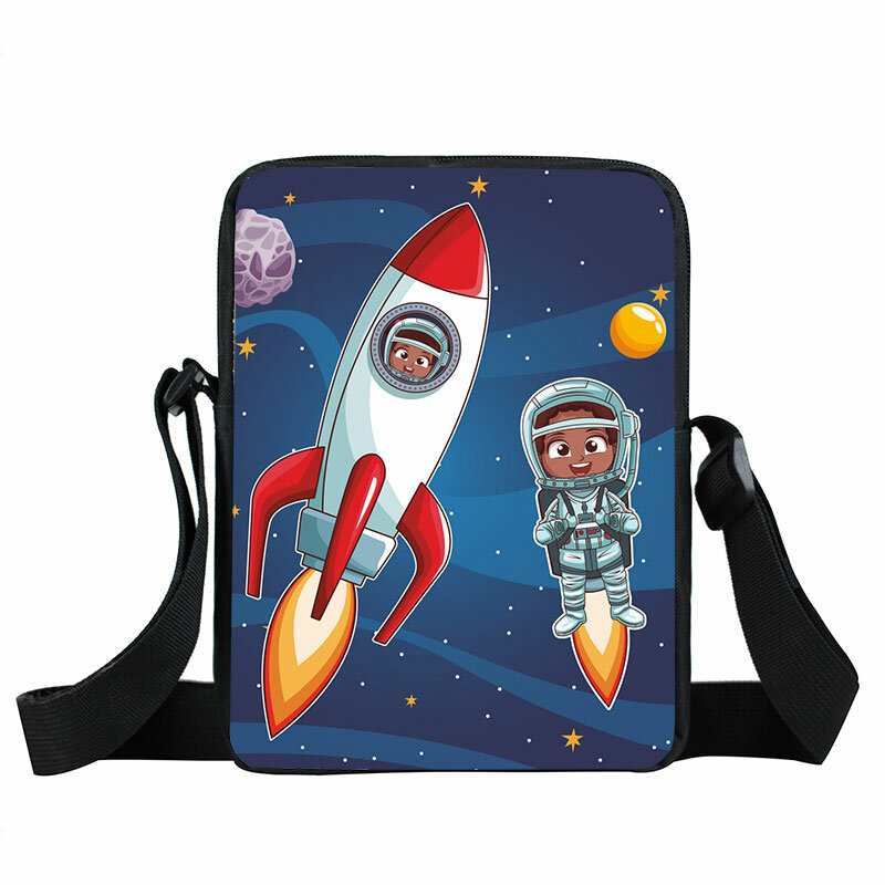 Bolso de hombro de cohete de dibujos animados para niños, bolsa de mensajero bonita, bolsas cruzadas, bolsa de libros para niños, regalo para niños, nave espacial/locomotora/coche