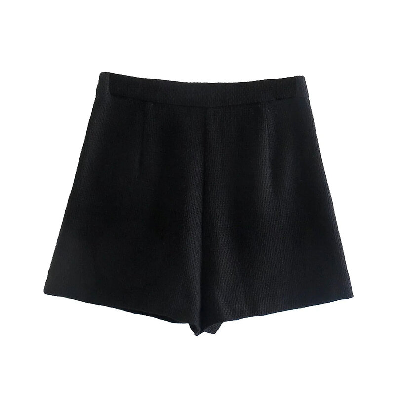 Xikom 2021 tweed feminino conjunto de duas peças preto vintage senhora do escritório único breasted blazer feminino casual fino cintura alta shorts terno