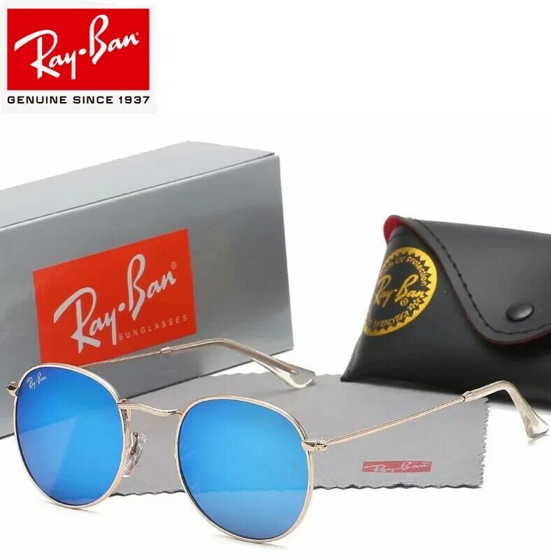 Rayban 2019 Acessórios Retro Espelho Redondo Lente Óculos Óculos de Proteção UV Óculos De Sol Para Homens/Mulheres RB3447