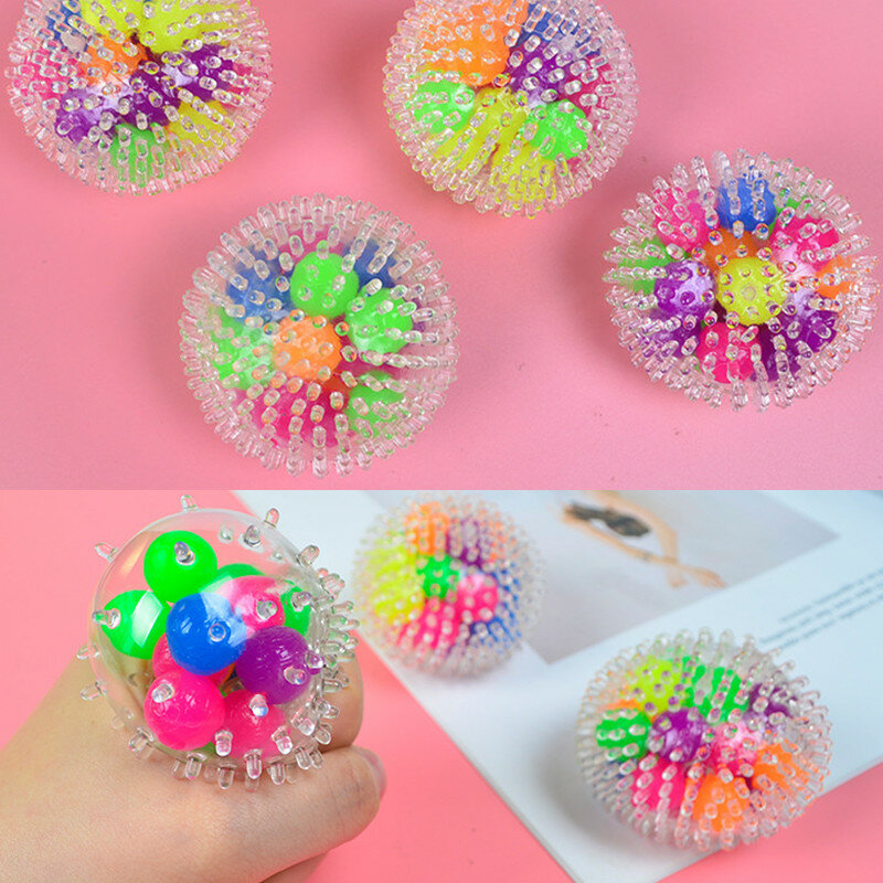 2Pcs Burr Colorful Ball Kids Decompression Toys Stretchy Ball Plastic Toy for Children Men Women Hand Fidget Relieve TPR Gift