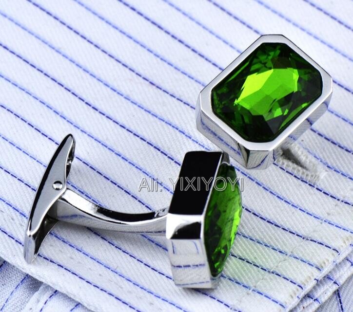 YIXIYOYI Top Quality Green Blue Red Zircons Metal Cufflink for Man Shirt Button Cufflinks Gentleman Business Wedding Jewelry