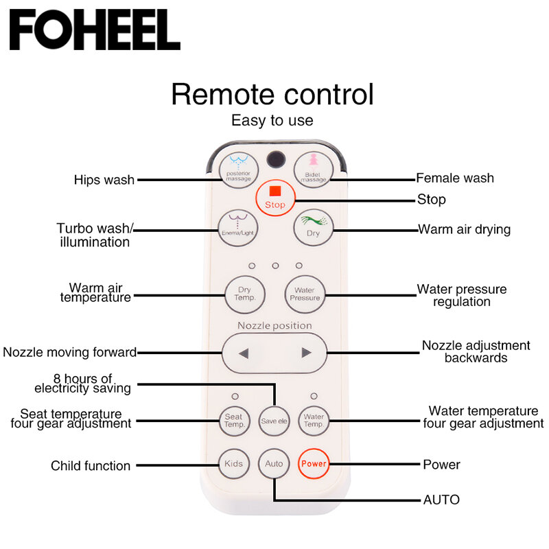 FOHEEL Smart Toilet Seat Electric Bidet Cover Intelligent Bidet Heat Clean Dry Massage Intelligent Toilet Seat F5