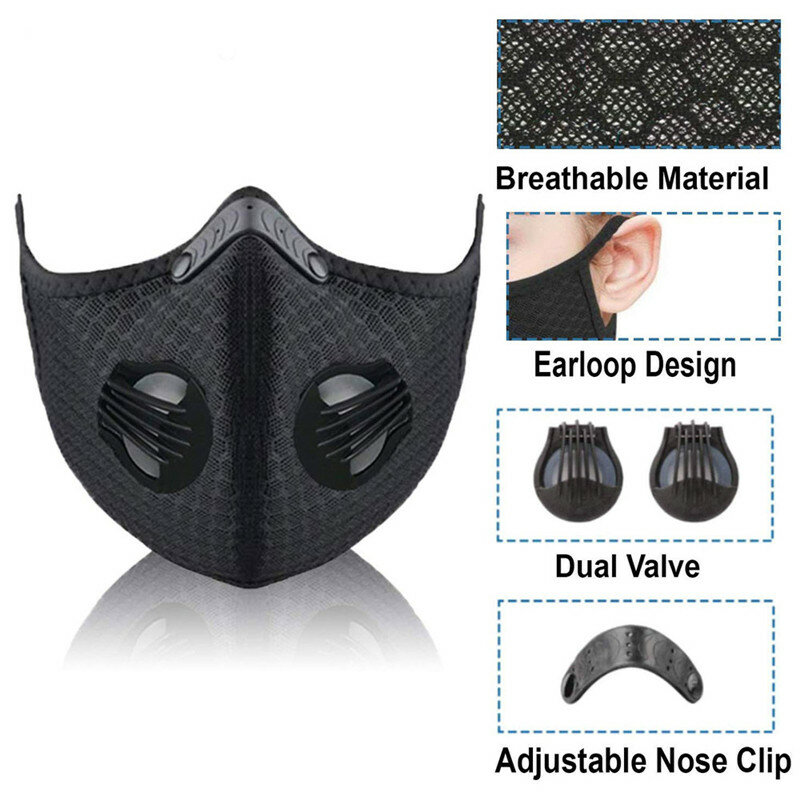 Máscara de boca POWECOM PM2.5, filtro de carbón transpirable para mufla, válvula antipolvo, máscara facial protectora reutilizable para ciclismo