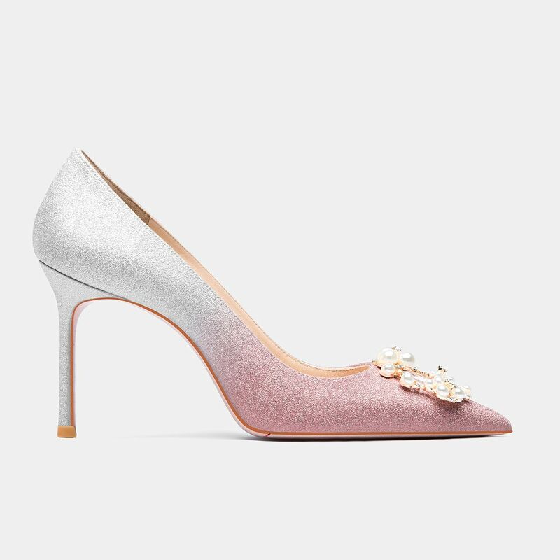 2022新ポインテッドトゥバックル女性ハイヒールのセクシーな結婚式の靴薄型ハイヒールドレスシューズ小剣喜真珠は、ビッグサイズ34-43