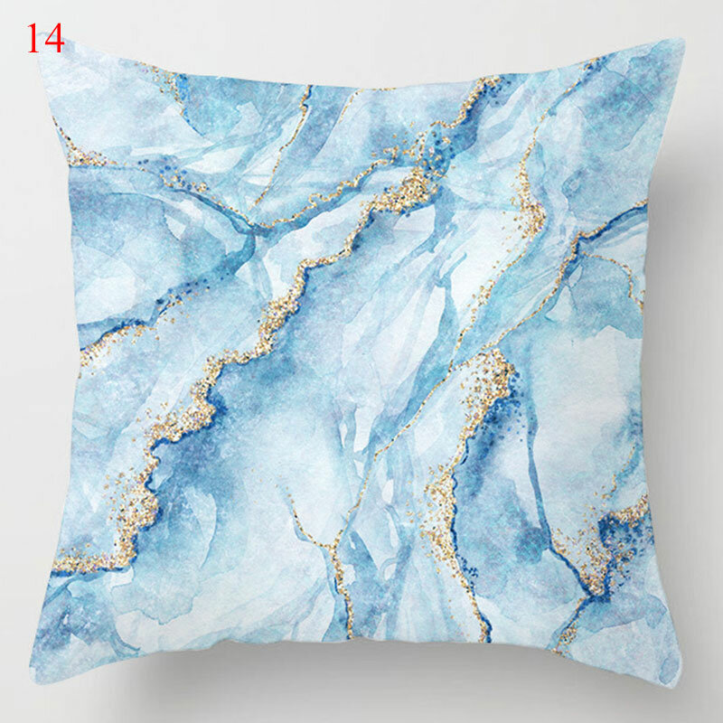 Funda de cojín geométrica de mármol azul lago para sofá, funda de almohada decorativa de poliéster, funda de almohada para decoración del hogar, 45x45cm