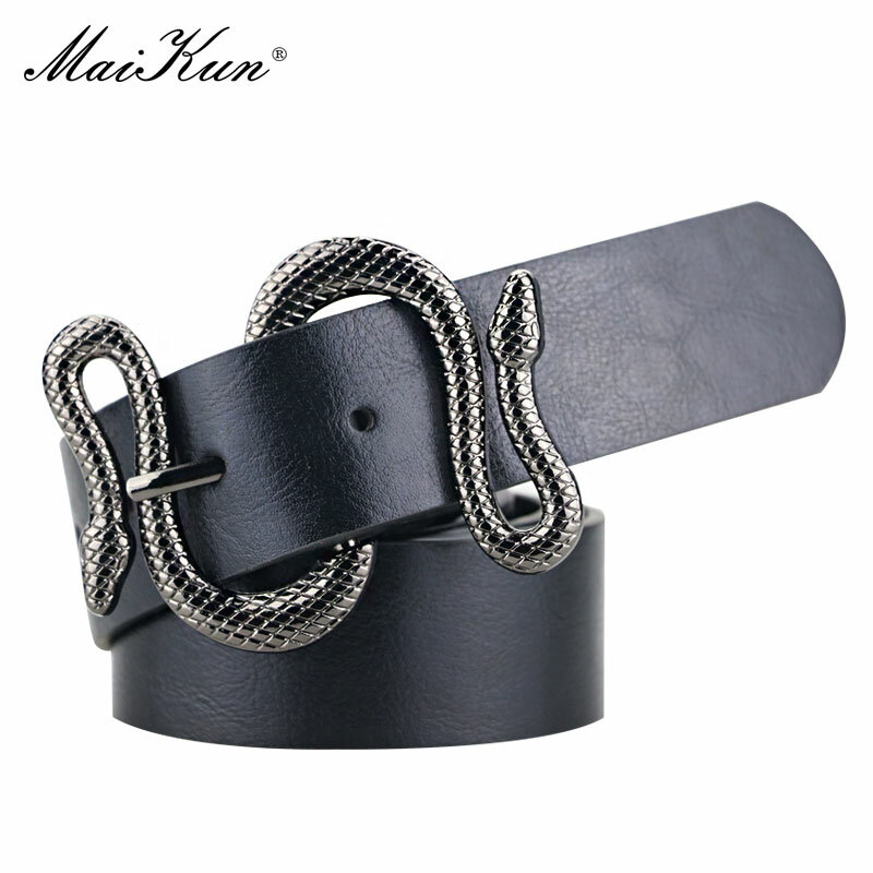 Maikun-cinturón con hebilla de Pin en forma de serpiente para mujer, cinturón de cuero de alta calidad, pretina de PU
